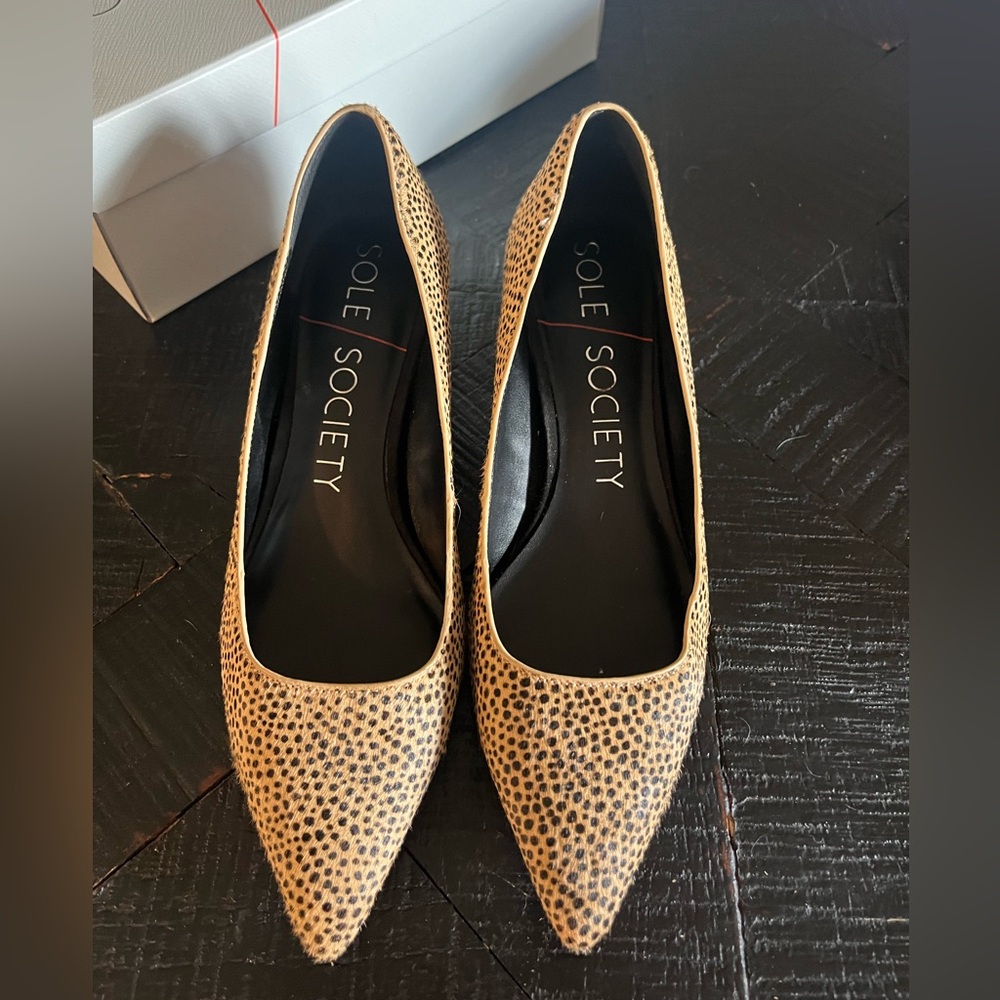 Sole Society Andorra cheetah low block heel pumps in black and tan Size 8.5 EUC